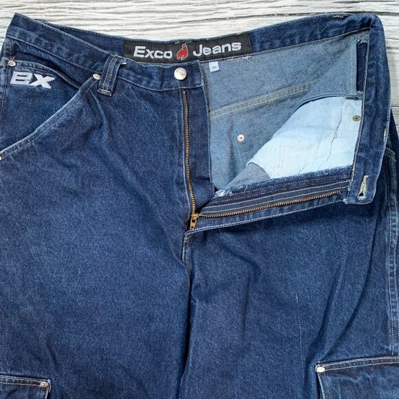 EX Exco Cargo Carpenter Jeans Vintage Y2K Baggy Wide Leg Indigo Denim - Picture 5 of 13